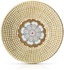 Basket Wall Decor Boho - Round Rattan Serving Tray - Decorative Seagrass Tray - Hanging Wall Basket Decor - Dining Table Decor - Woven Tray (35cm/13.7in) -Peugeot Shop 51bQamx2eHL. AC