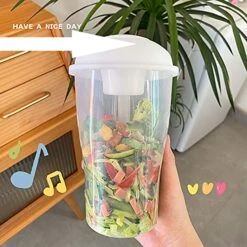 Keep Fit Salad Meal Shaker Cup,Salad Container For Lunch, Portable Fruit And Vegetable Salad Cups Container With Fork & Salad Dressing Holder (4Pcs-Mix) -Peugeot Shop 51bdghqCnJL