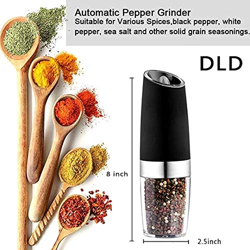 Electric Gravity Pepper Grinder Or Salt Grinder With Adjustable Thickness, Automatic Pepper Grinder Battery, With Blue LED Light, DLD One-hand Operation, Brushed Stainless Steel (1 Piece Black) 2 Electric Gravity Pepper Grinder Or Salt Grinder With Adjustable Thickness, Automatic Pepper Grinder Battery, With Blue LED Light, DLD One-hand Operation, Brushed Stainless Steel (1 Piece Black) - Image 2