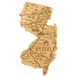 Destination New Jersey State Shaped Serving And Cutting Board, Includes Hang Tie For Wall Display