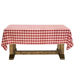 - 60" X 102" Premium Checkered Tablecloth - Rectangular Polyester Fabric Picnic Table Cover - Red & White Gingham Cloth