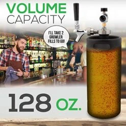 NutriChef PKBRTP110 Mini Keg Detachable Aluminum Regulator & Spout Easy Storage Under Pressure-Homebrew Growler Beer Dispenser, 128oz, Powder Coat Black Matte -Peugeot Shop 51byk919rfL