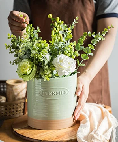 YHOSSEUN Kitchen Utensil Crock For Farmhouse Decor Utensil Holder For Countertop Organizer Extra-Large Utensil Caddy Porcelain, Oval, Green 7 YHOSSEUN Kitchen Utensil Crock For Farmhouse Decor Utensil Holder For Countertop Organizer Extra-Large Utensil Caddy Porcelain, Oval, Green - Image 7