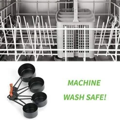 9-Piece Stainless Steel Measuring Cups And Spoons Set, Perfect Measures For Liquid And Dry Ingredients, Including 4 Nesting Cups And 5 Stackable Spoons, With Ring Connector (Black) -Peugeot Shop 51c5nGWBXEL