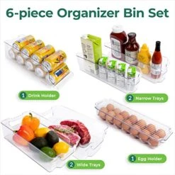 Refrigerator Organizer Bins, Fridge Bins, Fridge Organizer, Fridge Organizers And Storage Clear Fridge Bins With Durable Handles, Kitchen Organization, Shatterproof - Set Of 6