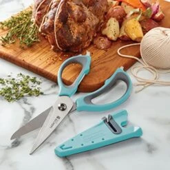 Sabatier 5-in-1 Multi-Purpose Soft-Grip Scissors With Edgekeeper Built-In Sharpener Blade Cover, All-in-1 Heavy-Duty Scissors With Flathead Screwdriver, Jar Opener, Bottle Opener, 9.5-Inch, Aqua -Peugeot Shop 51cBqJAAqoL