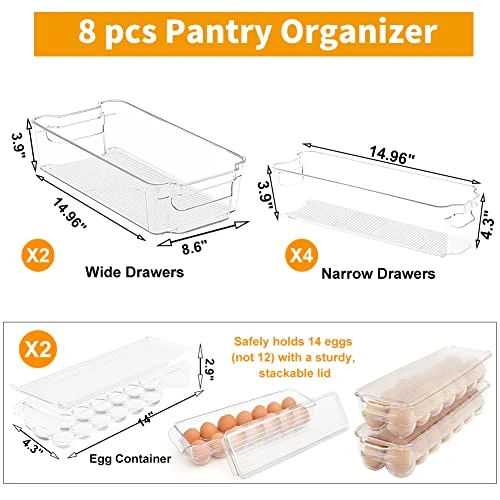 Fridge Organizer Storage Bins - 8 Pack Stackable Freezer Kitchen Containers With Handles BPA Free Clear Organization Fridge Stackable Organizer For Cabinet Drawer And Pantry 1 Fridge Organizer Storage Bins - 8 Pack Stackable Freezer Kitchen Containers With Handles BPA Free Clear Organization Fridge Stackable Organizer For Cabinet Drawer And Pantry