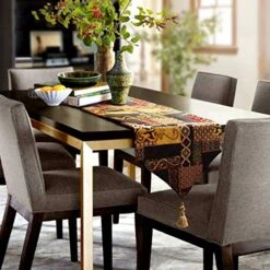 Farmhouse Table Runner, 13x60 Inches Luxury Double Layer Cotton Jacquard Boho Table Runner With Tassel Golden Illusion Collection For Coffee Table Dresser Decor