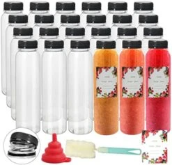 24 Pack 12OZ Plastic Juice Bottles With Caps, OAMCEG Juicer Juicing Bottles For Fridge, Reusable Smoothie Bottles, Empty Clear Bulk Beverage Containers With Black Tamper Evident Lids (Round, 12oz) -Peugeot Shop 51cEk8DeEML. AC