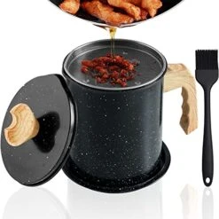 Cooking Oil Strainer And Storage Large,1.4 L/1.5qt Filter Oil Pot Stainless Steel,Black Bacon Fat Container With Strainer,Bacon Grease Keeper And Frying Oil Container