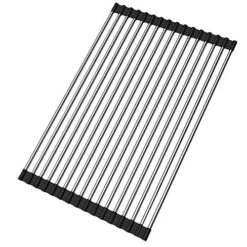 Roll Up Dish Drying Rack Over The Sink Kitchen Roll Up Sink Drying Rack Portable Dish Rack Dish Drainer Foldable SUS304 Stainless Steel Dish Drying Rack (17.7''x11.2'')