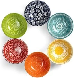 Cereal Bowls - Set Of 6 Dinnerware For Ice Cream, Fruit, Ramen, Cereal, Soup, Colorful Stoneware Dishes For Kitchen, Microwave And Oven Safe, 6.25 Inch Diameter -Peugeot Shop 51cIfxl6cL. AC