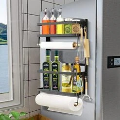 2 Pack Magnetic Spice Rack, Refrigerator Organizer Shelf, Side Wall Refrigerator Storage For Spices, Utensils Or Plates, Works As Strong Magnetic Shelf With 4 Hooks Organization For Home And Kitchen -Peugeot Shop 51cPeV5w6aL. AC