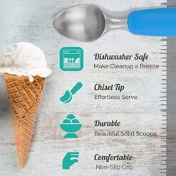 Ice Cream Scoop With Chisel-Shaped Tip, Non-Slip Easy To Grip Handle, Solid Stainless Steel For Hard Or Soft Ice Cream - Dishwasher Safe. (Blue) -Peugeot Shop 51cVKdmzvfL