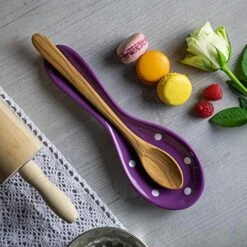 Handmade Purple And White Polka Dot Ceramic Kitchen Cooking Spoon Rest | Pottery Utensil Holder | Housewarming Gift By City To Cottage® -Peugeot Shop 51cX9DLIX9L