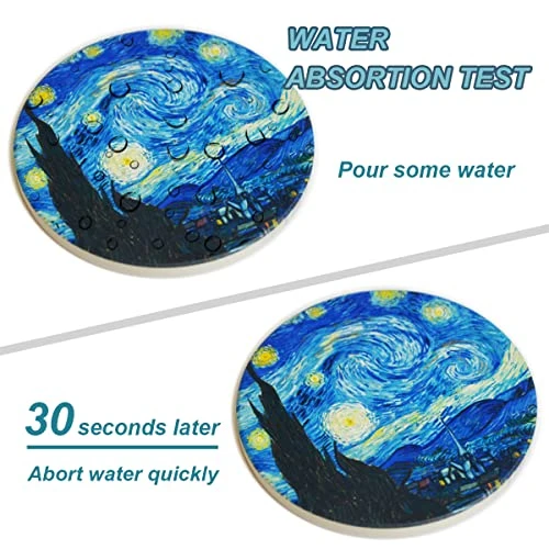 Coasters For Drinks Ceramic Van Gogh Art Coasters Set - Use 6 Famous Van Gogh Paintings, Unique Housewarming Gifts For New Home Decorative By WOWDING 2 Coasters For Drinks Ceramic Van Gogh Art Coasters Set - Use 6 Famous Van Gogh Paintings, Unique Housewarming Gifts For New Home Decorative By WOWDING - Image 2