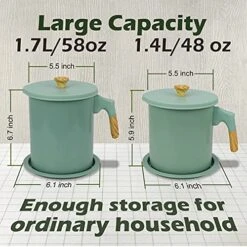 Bacon Grease Container With Strainer Fine Mesh 1.7L, Dishwasher Safe, Anti-Rancidity, With Non-slip Coaster, Food Grade Non-stick Inner Coating, Multipurpose Iron Cooking Oil Keeper -Peugeot Shop 51ceI8Sr2wS