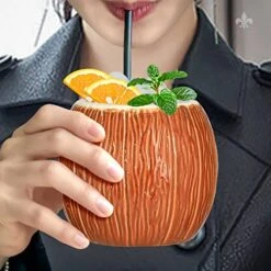 Ceramic Mug Coconut Shape Mug For Gifts Cups And Mugs Collections New Year Decoration Tiki Mug (520ml/17oz) (4 Pack) -Peugeot Shop 51cehCwbghL