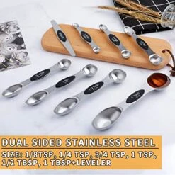 Magnetic Measuring Spoons Set, Dual Sided, Stainless Steel, Fits In Spice Jars, Black, Set Of 8