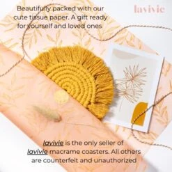 Macrame Coasters Woven Boho Handmade Absorbent Placemats, For Desk Table Kitchen Dining Room Drink Picnic Housewarming Home Decor Rattan Wicker Bamboo (Mustard (Set Of 2))