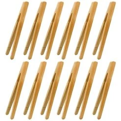12pcs Bamboo Tongs, 7 Inch Reusable Bamboo Toast Tongs For Toast Bread Pickles Fruits Tea