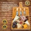 ® Bamboo Cheese Board And Knife Set 12x8 Inch - Wood Cheese Cutting Board, Serving Tray Platter, Charcuterie Board Set, Magnetic Cheese Knives