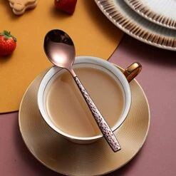 Tea Spoon Set Of 4 With Moon Surface Handle And Shiny Rose Gold Head, Stainless Steel Teaspoons Tea Spoons Copper Silverware Set Small Spoons Coffee Spoons 12 Tea Spoon Set Of 4 With Moon Surface Handle And Shiny Rose Gold Head, Stainless Steel Teaspoons Tea Spoons Copper Silverware Set Small Spoons Coffee Spoons -Peugeot Shop 51d9dMJi68L