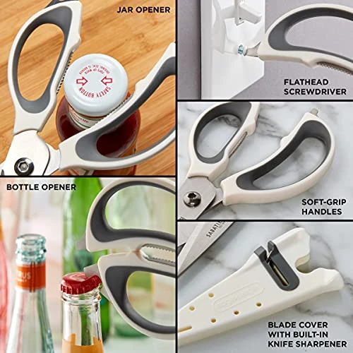 Sabatier 5-in-1 Multi-Purpose Soft-Grip Scissors With An Edgekeeper Built-In Sharpener Blade Cover, All-in-1 Heavy-Duty Scissors With Flathead Screwdriver, Jar Opener, Bottle Opener, 9.5-Inch, White 5 Sabatier 5-in-1 Multi-Purpose Soft-Grip Scissors With An Edgekeeper Built-In Sharpener Blade Cover, All-in-1 Heavy-Duty Scissors With Flathead Screwdriver, Jar Opener, Bottle Opener, 9.5-Inch, White - Image 5