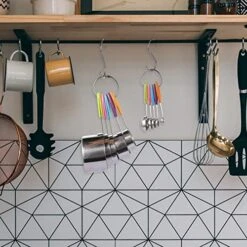 Measuring Cups And Spoons Set, Measuring Spoons Set In 18/8 Stainless Steel, Includes 5 Cups, 5 Spoons And 2 Hooks, Measuring Cup Set With Colourful Silicone Handle For Cooking & Baking -Peugeot Shop 51dEU0Fp89L