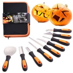Professional Halloween Pumpkin Carving Kit, Anti-Slip Rubber Handle, 9 Piece Stainless Steel Pumpkin Carving Tools Knife Set For Halloween DIY Decoration, With Storage Bag