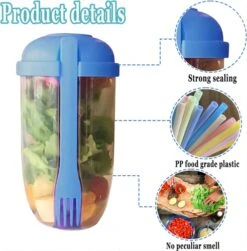 2pcs Keep Fit Salad Meal Shaker Cup,33.8 Oz Fresh Salad Cup With Fork And Salad Dressing Holder, Fresh Salad To Go Container Set Portable Fruit And Vegetable Salad Cups Container (Blue+Green)