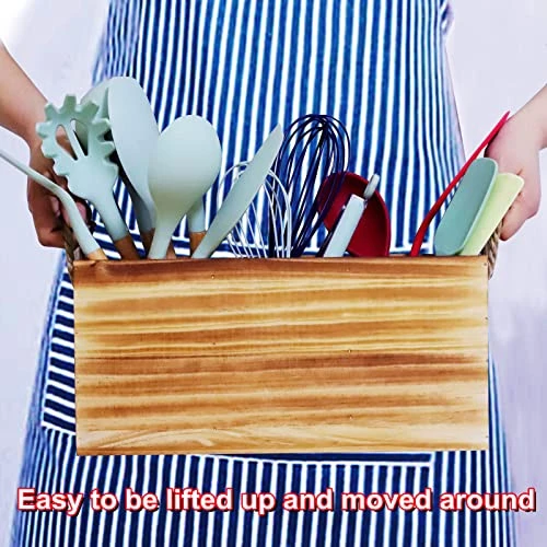 Kitchen Utensil Holder For Countertop Wooden, Large Utensils Holder With Handle 3 Compartments Rustic, Farmhouse Utensil Caddy Kitchen Organizer For Cooking Tools(Utensil Not Included) 5 Kitchen Utensil Holder For Countertop Wooden, Large Utensils Holder With Handle 3 Compartments Rustic, Farmhouse Utensil Caddy Kitchen Organizer For Cooking Tools(Utensil Not Included) - Image 5