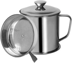Bacon Grease Container With Strainer 1.25L / 42oz Stainless Steel Cooking Oil Keeper With Lid And Easy-Grip Handle Suitable For Storing Frying Oil And Cooking Grease -Peugeot Shop 51dMzvEuHYL. AC