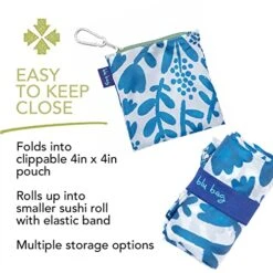 Rockflowerpaper Reusable Grocery Bags - Washable, Foldable, Packable Tote, Large Handles, Heavy Duty, Zippered Top Pouch