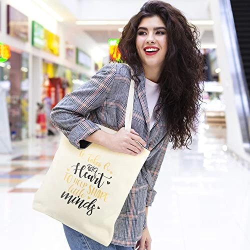 Frienda 2 Pcs Teacher Tote Bags Canvas Teacher Appreciation Bags For Women Reusable Teacher Gift Bag For School Supplies 3 Frienda 2 Pcs Teacher Tote Bags Canvas Teacher Appreciation Bags For Women Reusable Teacher Gift Bag For School Supplies - Image 3