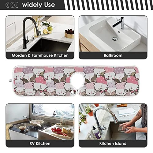Kcldeci 2 Pack Faucet Mat Splash Guard For Kitchen Sink,Cute Cartoon Cat 23x5 Inch Faucet Handle Drip Catcher Tray Absorbent Mat Fast Dry Mat For Kitchen, Bathroom 6 Kcldeci 2 Pack Faucet Mat Splash Guard For Kitchen Sink,Cute Cartoon Cat 23x5 Inch Faucet Handle Drip Catcher Tray Absorbent Mat Fast Dry Mat For Kitchen, Bathroom - Image 6