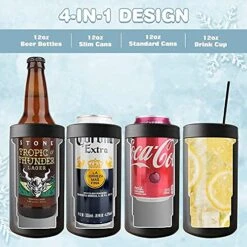 4 In 1 Slim Can Cooler For 12 OZ Skinny Can, Regular Can & Beer Bottle, Keep Cold For 6 Hours, Double Walled Stainless Steel Vacuum Beverage Can Insulator(Black) -Peugeot Shop 51dcg2IwYES