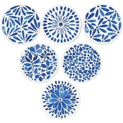 Set Of 6 Coasters For Drinks Absorbing Round Ceramic Stone Coaster With Cork Base,Tabletop Protection Mat For Mugs And Cups,Office,Kitchen (Indigo Blue)