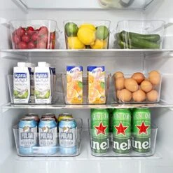 [ 12 Pack ] Multi-Use Clear Bins For Organizing - Fridge, Refrigerator Organizer Bins - Pantry Organization And Storage - Plastic Containers For Home, Kitchen, Freezer, SOHO Collection, Canbinet, RV