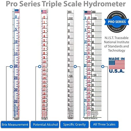 -Made Specific Gravity Hydrometer Alcohol ABV Tester - Pro Series Fermentation Testing Homebrew: Beer, Wine, Cider, Mead - Triple Scale Hydrometer 2 -Made Specific Gravity Hydrometer Alcohol ABV Tester - Pro Series Fermentation Testing Homebrew: Beer, Wine, Cider, Mead - Triple Scale Hydrometer - Image 2