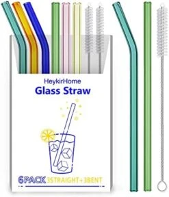 6-Pack Reusable Glass Straw-Transparent,Size 8''x10 MM,Including 3 Straight And 3 Bent With 2 Cleaning Brush- Perfect For Smoothies, Tea, Juice-Clear -Peugeot Shop 51e2xnIwRaL. AC