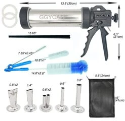 1.5LB Large Capacity Stainless Steel Jerky Gun Kits, Sausage Stuffer Machine, Meat Gun, Beef Jerky Maker With 5 Stainless Nozzles 3 Brushes -Peugeot Shop 51eBi38XMRL