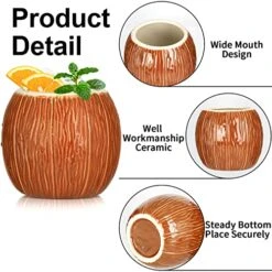 Ceramic Mug Coconut Shape Mug For Gifts Cups And Mugs Collections New Year Decoration Tiki Mug (520ml/17oz) (4 Pack) -Peugeot Shop 51eF6yk5ccL