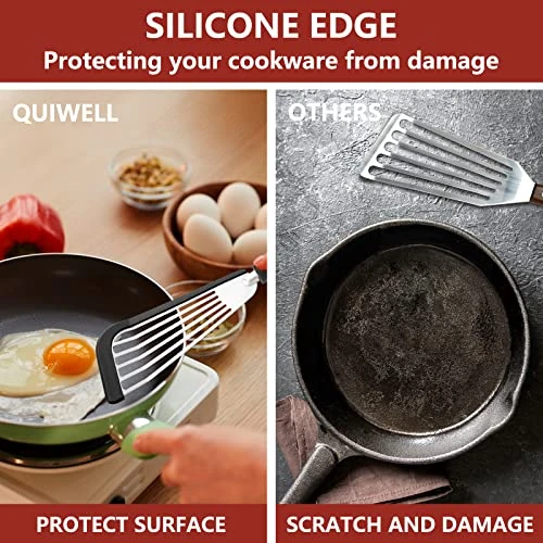 Fish Spatula, Stainless Steel Slotted Fish Turner, Silicone Fish Spatula With Basting Brush, 13 Inch, Heat Resistant, Flexible, Metal Spatula For Nonstick Cookware, BLACK 3 Fish Spatula, Stainless Steel Slotted Fish Turner, Silicone Fish Spatula With Basting Brush, 13 Inch, Heat Resistant, Flexible, Metal Spatula For Nonstick Cookware, BLACK - Image 3