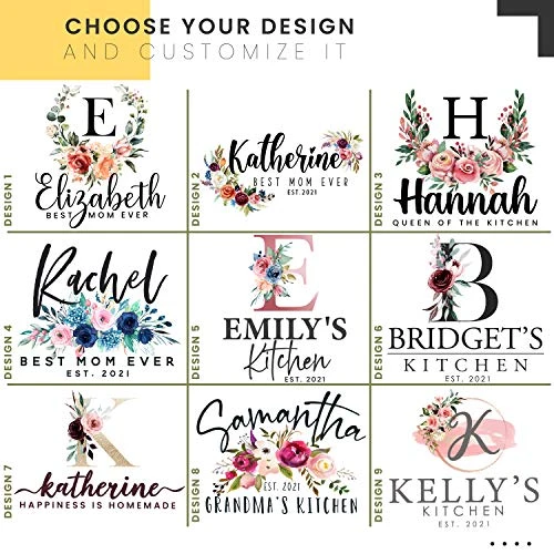 Personalized Kitchen Apron Initial Name Flowers Design - Customized Woman Man White Aprons Gift For Chef Cooking BBQ Grill Baking White Aprons - Gifts For Women Men - Unisex Cotton, Add Your Text -C02 2 Personalized Kitchen Apron Initial Name Flowers Design - Customized Woman Man White Aprons Gift For Chef Cooking BBQ Grill Baking White Aprons - Gifts For Women Men - Unisex Cotton, Add Your Text -C02 - Image 2