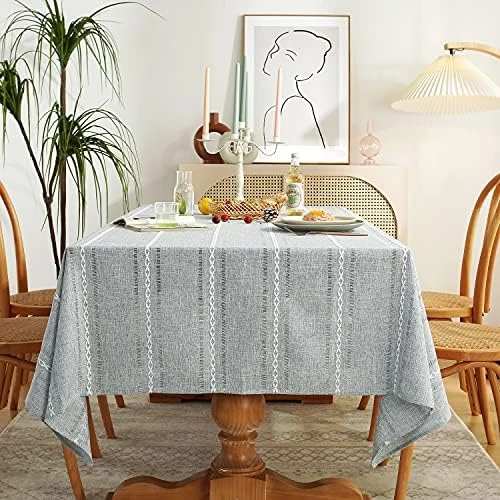 60 X 120 Inches Farmhouse Style Linen Tablecloths, Wrinkle Resistant Washable Dining Room Table Cloths For 8 Foot Rectangle Tables - Light Coffee 9 60 X 120 Inches Farmhouse Style Linen Tablecloths, Wrinkle Resistant Washable Dining Room Table Cloths For 8 Foot Rectangle Tables - Light Coffee - Image 9