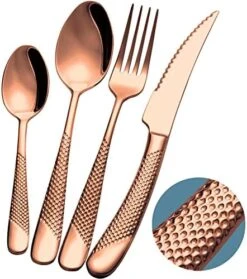 16-Piece ​Modern Black Hammered Silverware Set With Ultra Sharp 2-IN-1 Serrated Knive, 18/10 Stainless Steel Flatware Set, Titanium ​Plated Cutlery Set Service For 4, Reusable, Dishwasher Safe -Peugeot Shop 51eoDBW46VL. AC