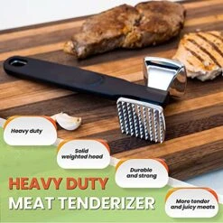 Spring Chef Meat Tenderizer, Heavy Duty Hammer Mallet Tool Chicken, Beef And Steak Pounder; Commercial Quality & Solid Construction, Dual Sided With Smooth & Textured Surface, Soft Grip Handle, Black 10 Spring Chef Meat Tenderizer, Heavy Duty Hammer Mallet Tool Chicken, Beef And Steak Pounder; Commercial Quality & Solid Construction, Dual Sided With Smooth & Textured Surface, Soft Grip Handle, Black -Peugeot Shop 51eoeIwuv1S