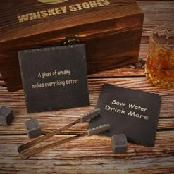 Whiskey Stones, Granite Chilling Whiskey Rocks, 2 Whiskey Glasses, 8 Granite Chilling Rocks, 2 Slate Coasters, Ice Tongs &Storage Bag. -Peugeot Shop 51eselQWYKL