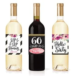6 60th Birthday Wine Bottle Labels Or Stickers Present, 1961 Bday Milestone Gifts For Her Women, Cheers To 60 Years Funny Sixty Chic Pink Black Gold Party Decoration Centerpiece Supplies For Wife, Mom -Peugeot Shop 51eunHXNlyL